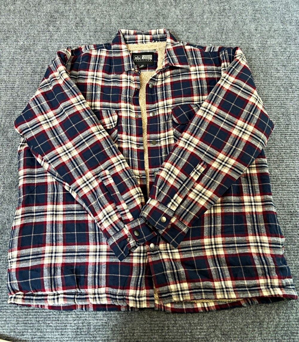 Canyon Guide Outfitters Men’s 2X Plaid Sherpa Lined Button Front Shacket Blue